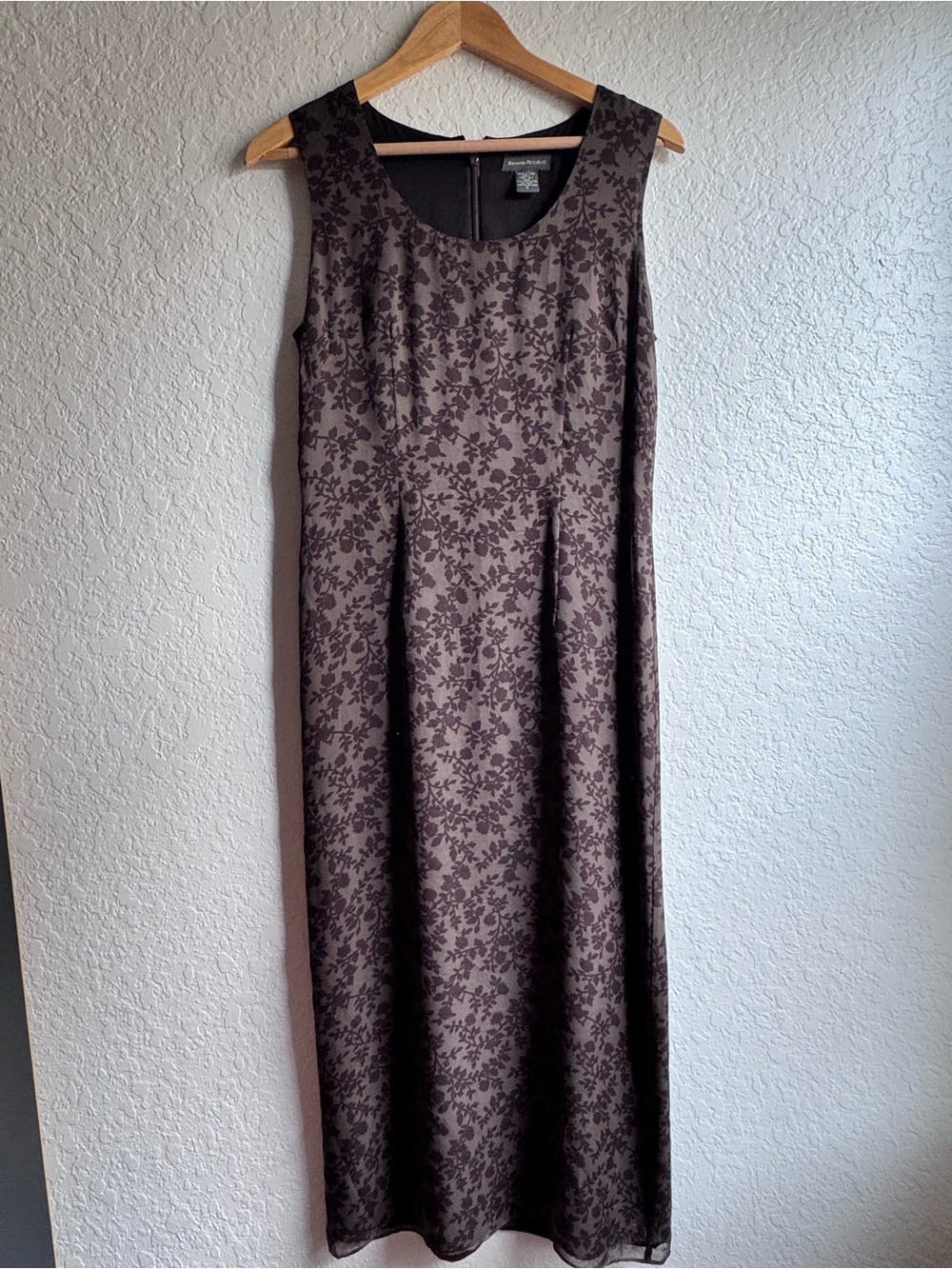 Vintage 90s Banana Republic 100% Silk Maxi Dress Floral Whimsigoth Brown 8